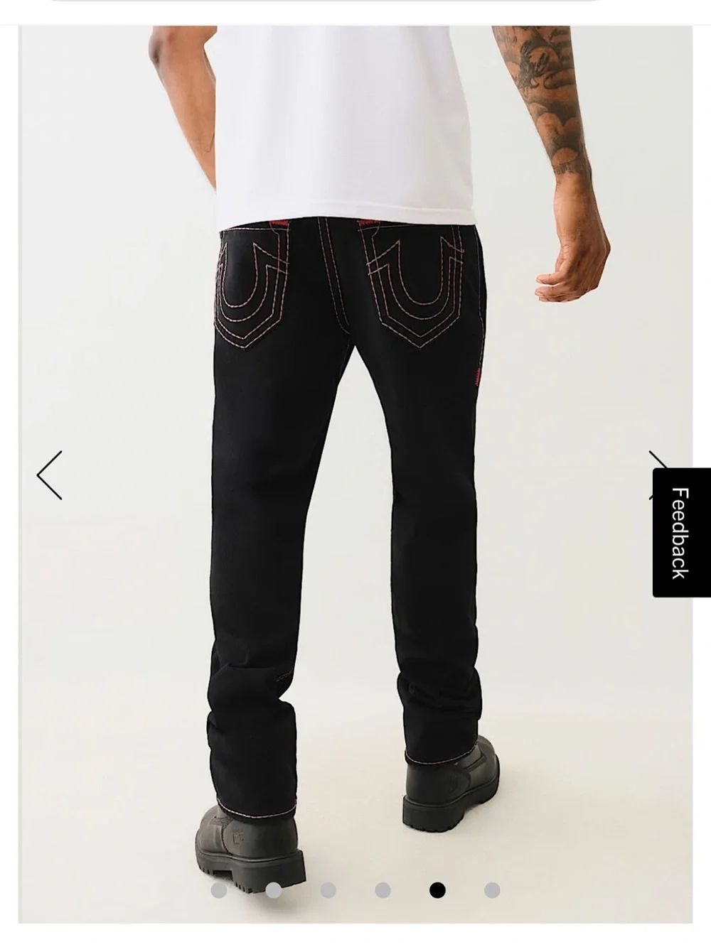 True Religion Men's Black Jeans with Red Contrast Stitching